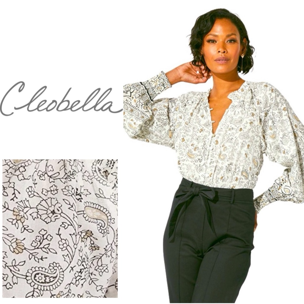 EUC | Cleobella | Ivy White Ornate Paisley Floral Block Print Blouse Sz Sm